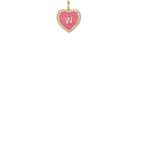 "W" Pink Heart Initial Charm