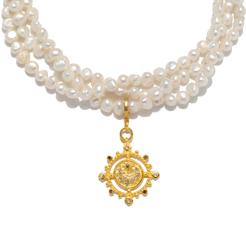 Juno Charm Three-Strand Pearl Necklace