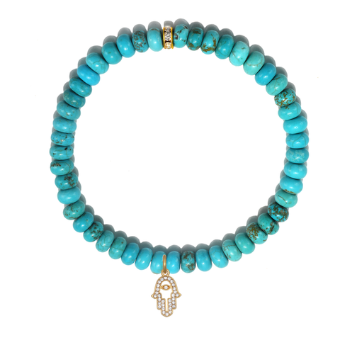Pavé Hamsa Turquoise Color Karma Bracelet