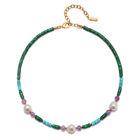 Malachite Heishi & Baroque Pearl Necklace