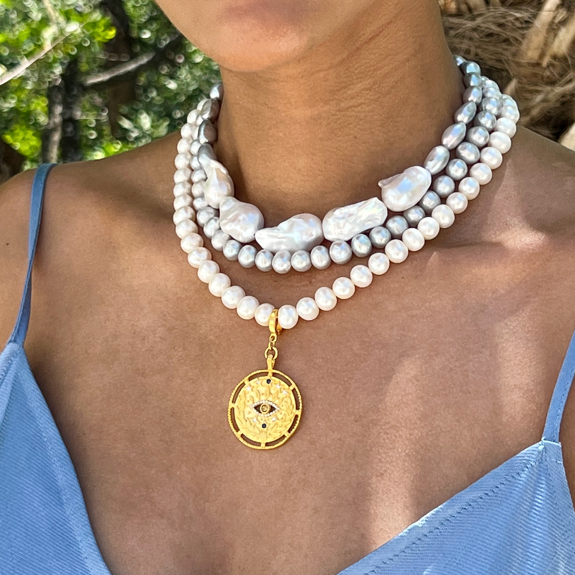 Grey sales pearl necklace