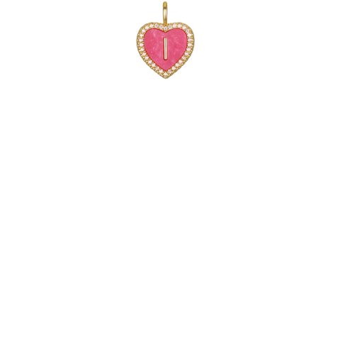 "I" Pink Heart Initial Charm