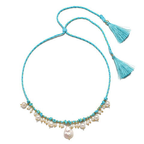 Calista Pearl Cord Necklace - Turquoise