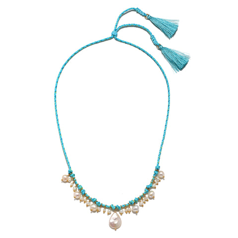 Calista Pearl Cord Necklace - Turquoise