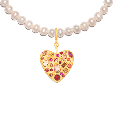 Mosaic Gem Heart Pearl Necklace