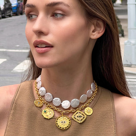 Tessa Coin Pearl Choker Necklace