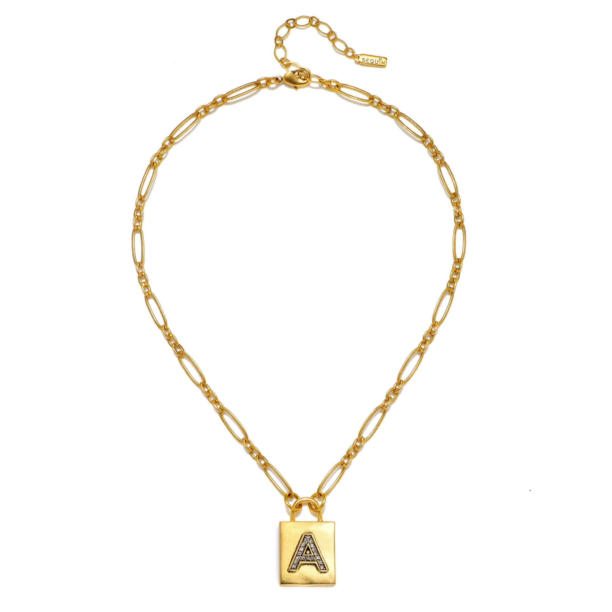 Square Initial Lock Necklace with Diamonds