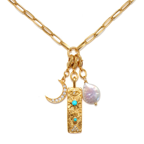 Celestial Talisman Trio Necklace with Convertible Charms