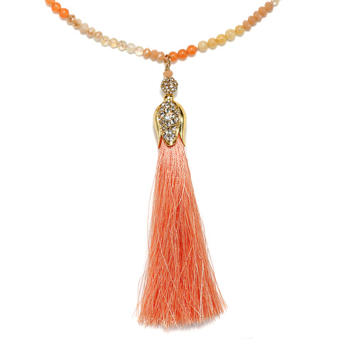 Coral Silk Tassel Necklace