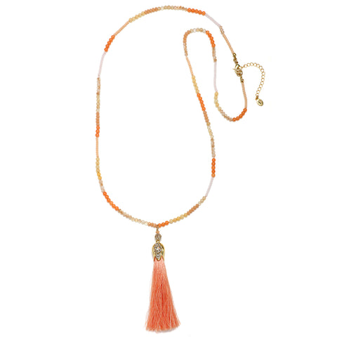 Coral Silk Tassel Necklace