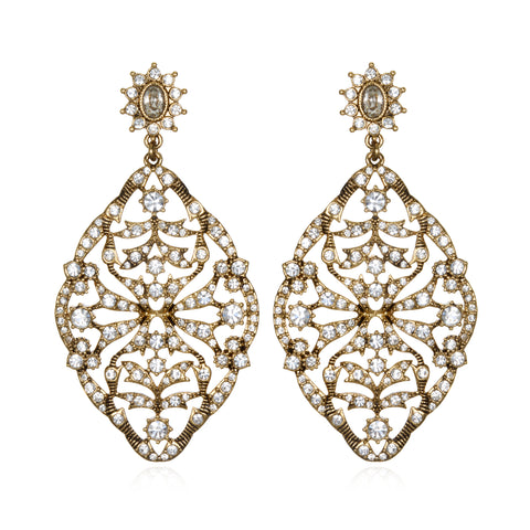 Gold Deco Lace Drop Earrings