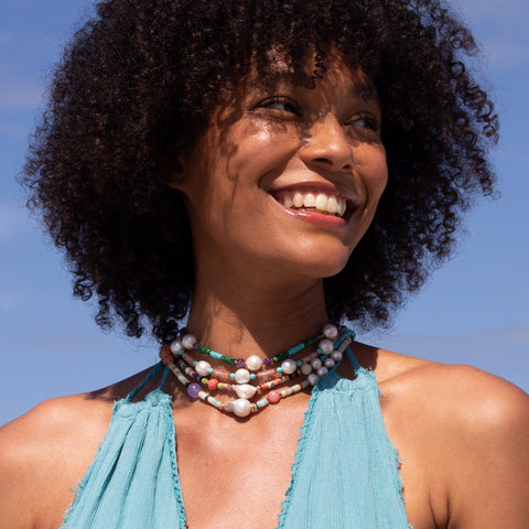 Malachite Heishi & Baroque Pearl Necklace