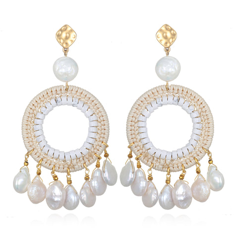 Sunrise Pearl Fringe Statement Earrings