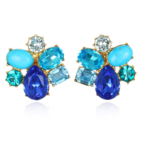 Shades of Blue Jeweled Cluster Earrings