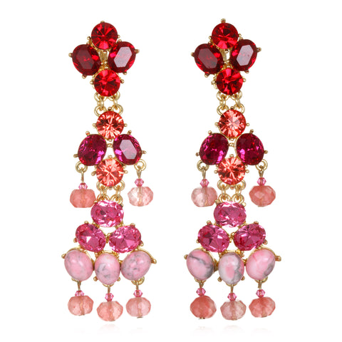 Shades of Pink Jeweled Chandelier Earrings